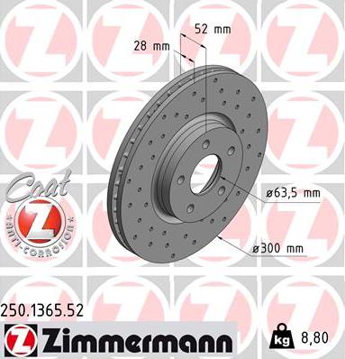 Zimmermann 250.1365.52 - Спирачен диск vvparts.bg