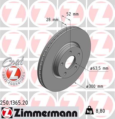 Zimmermann 250.1365.20 - Спирачен диск vvparts.bg