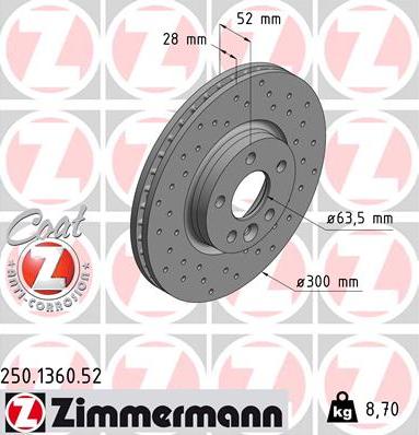 Zimmermann 250.1360.52 - Спирачен диск vvparts.bg