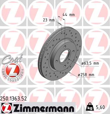 Zimmermann 250.1363.52 - Спирачен диск vvparts.bg