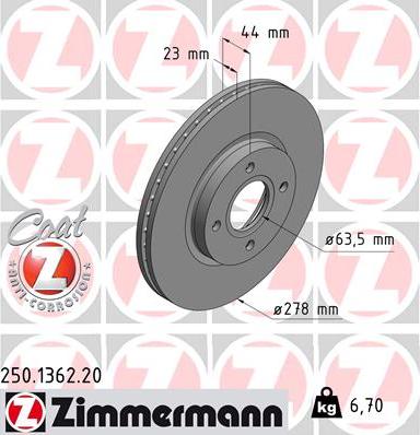 Zimmermann 250.1362.20 - Спирачен диск vvparts.bg