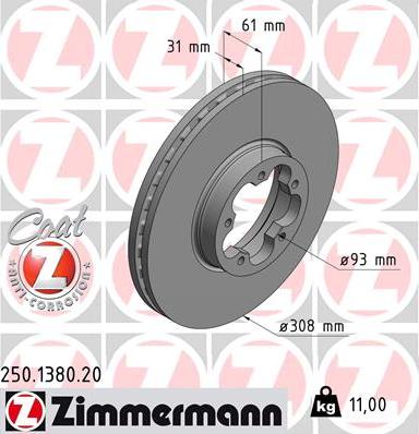 Zimmermann 250.1380.20 - Спирачен диск vvparts.bg