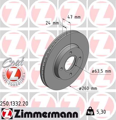 Zimmermann 250.1332.20 - Спирачен диск vvparts.bg