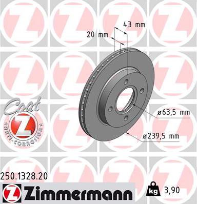 Zimmermann 250.1328.20 - Спирачен диск vvparts.bg