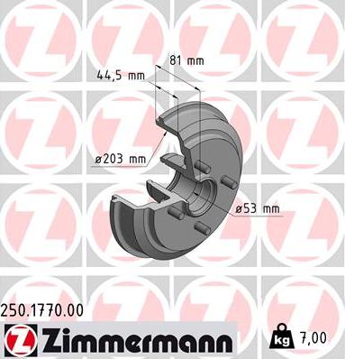 Zimmermann 250.1770.00 - Спирачен барабан vvparts.bg