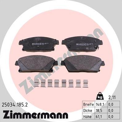 Zimmermann 25034.185.2 - Комплект спирачно феродо, дискови спирачки vvparts.bg