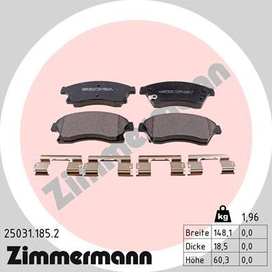 Zimmermann 25031.185.2 - Комплект спирачно феродо, дискови спирачки vvparts.bg