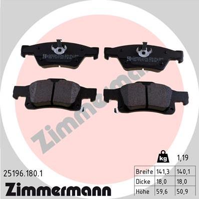 Zimmermann 25196.180.1 - Комплект спирачно феродо, дискови спирачки vvparts.bg