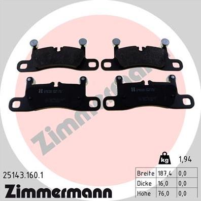 Zimmermann 25143.160.1 - Комплект спирачно феродо, дискови спирачки vvparts.bg