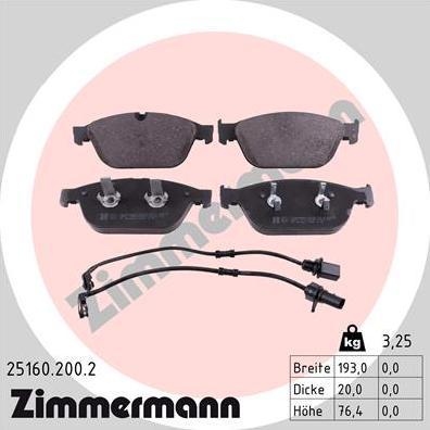 Zimmermann 25160.200.2 - Комплект спирачно феродо, дискови спирачки vvparts.bg