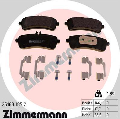 Zimmermann 25163.185.2 - Комплект спирачно феродо, дискови спирачки vvparts.bg