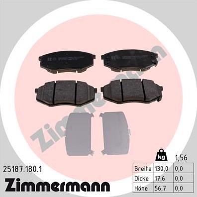 Zimmermann 25187.180.1 - Комплект спирачно феродо, дискови спирачки vvparts.bg