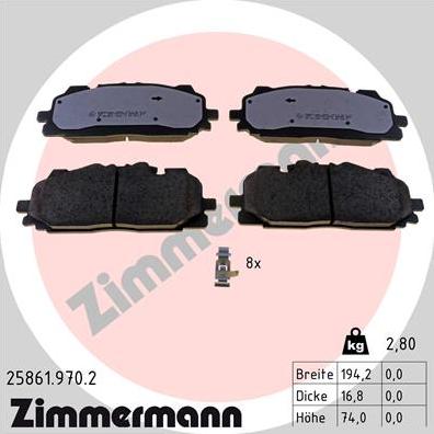 Zimmermann 25861.970.2 - Комплект спирачно феродо, дискови спирачки vvparts.bg