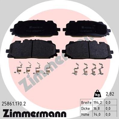 Zimmermann 25861.170.2 - Комплект спирачно феродо, дискови спирачки vvparts.bg