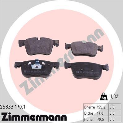 Zimmermann 25833.170.1 - Комплект спирачно феродо, дискови спирачки vvparts.bg