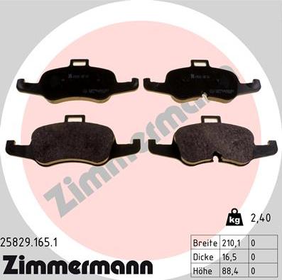 Zimmermann 25829.165.1 - Комплект спирачно феродо, дискови спирачки vvparts.bg