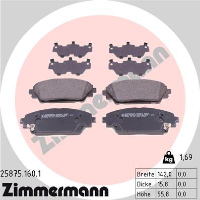 Zimmermann 25875.160.1 - Комплект спирачно феродо, дискови спирачки vvparts.bg