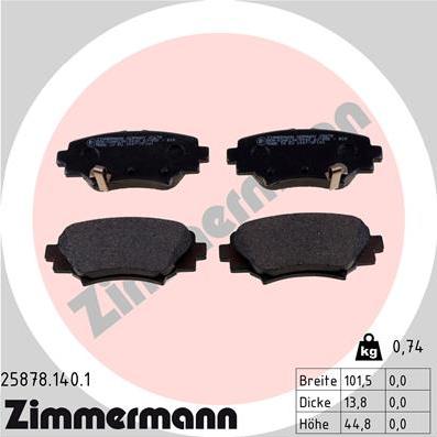 Zimmermann 25878.140.1 - Комплект спирачно феродо, дискови спирачки vvparts.bg