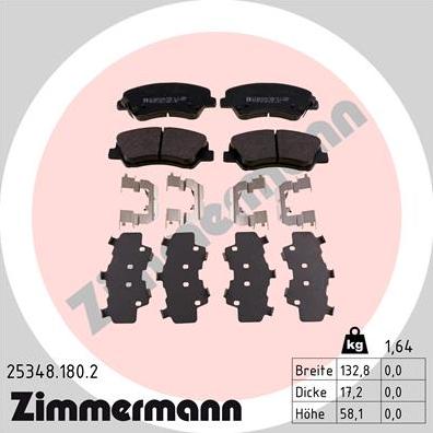 Zimmermann 25348.180.2 - Комплект спирачно феродо, дискови спирачки vvparts.bg