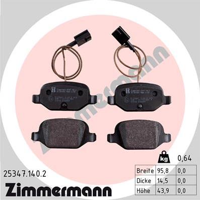 Zimmermann 25347.140.2 - Комплект спирачно феродо, дискови спирачки vvparts.bg