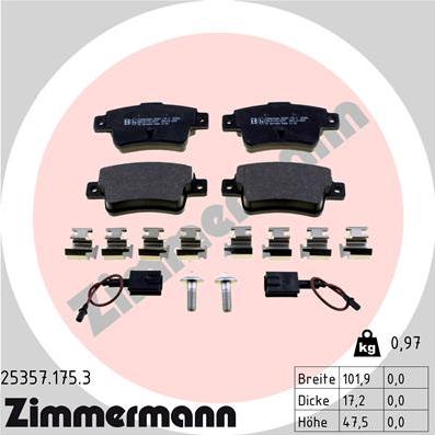 Zimmermann 25357.175.3 - Комплект спирачно феродо, дискови спирачки vvparts.bg