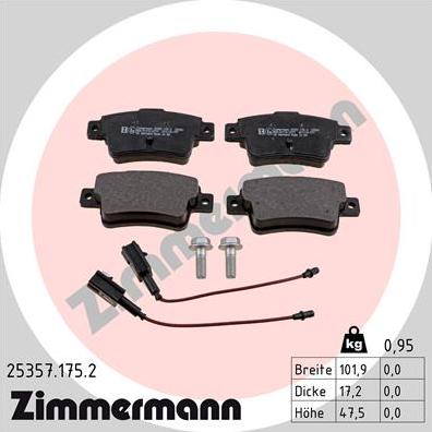 Zimmermann 25357.175.2 - Комплект спирачно феродо, дискови спирачки vvparts.bg