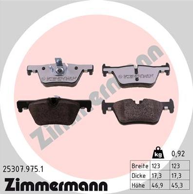 Zimmermann 25307.975.1 - Комплект спирачно феродо, дискови спирачки vvparts.bg