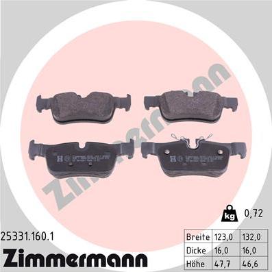 Zimmermann 25331.160.1 - Комплект спирачно феродо, дискови спирачки vvparts.bg