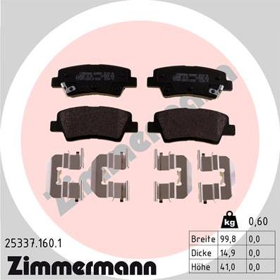 Zimmermann 25337.160.1 - Комплект спирачно феродо, дискови спирачки vvparts.bg