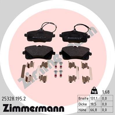 Zimmermann 25328.195.2 - Комплект спирачно феродо, дискови спирачки vvparts.bg