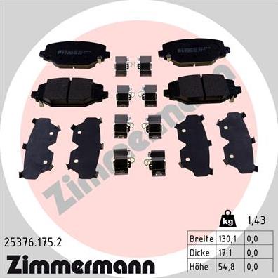 Zimmermann 25376.175.2 - Комплект спирачно феродо, дискови спирачки vvparts.bg