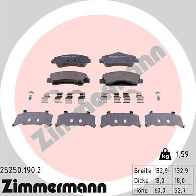 Zimmermann 25250.190.2 - Комплект спирачно феродо, дискови спирачки vvparts.bg