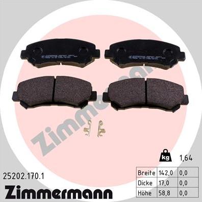 Zimmermann 25202.170.1 - Комплект спирачно феродо, дискови спирачки vvparts.bg