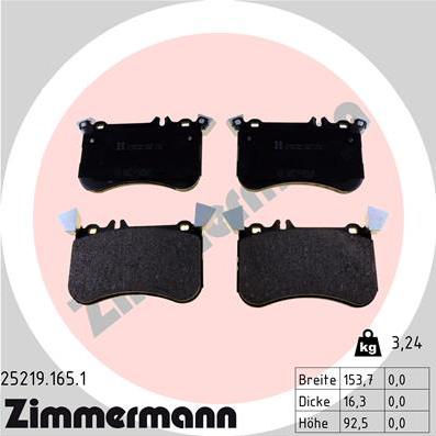 Zimmermann 25219.165.1 - Комплект спирачно феродо, дискови спирачки vvparts.bg