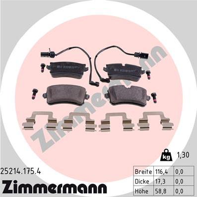 Zimmermann 25214.175.4 - Комплект спирачно феродо, дискови спирачки vvparts.bg