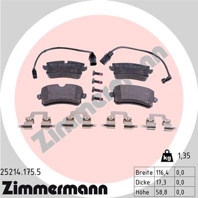 Zimmermann 25214.175.5 - Комплект спирачно феродо, дискови спирачки vvparts.bg