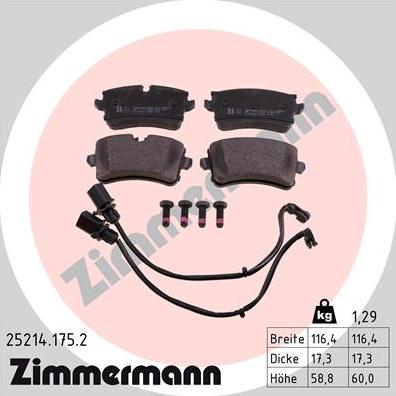 Zimmermann 25214.175.2 - Комплект спирачно феродо, дискови спирачки vvparts.bg
