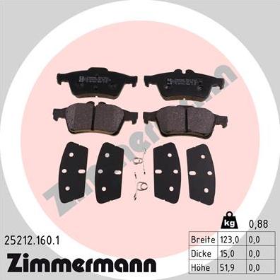 Zimmermann 25212.160.1 - Комплект спирачно феродо, дискови спирачки vvparts.bg