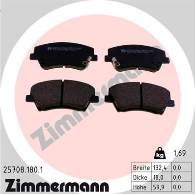 Zimmermann 25708.180.1 - Комплект спирачно феродо, дискови спирачки vvparts.bg