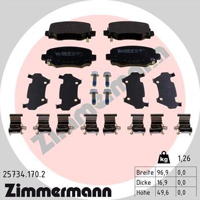 Zimmermann 25734.170.2 - Комплект спирачно феродо, дискови спирачки vvparts.bg