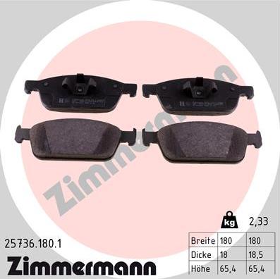 Zimmermann 25736.180.1 - Комплект спирачно феродо, дискови спирачки vvparts.bg