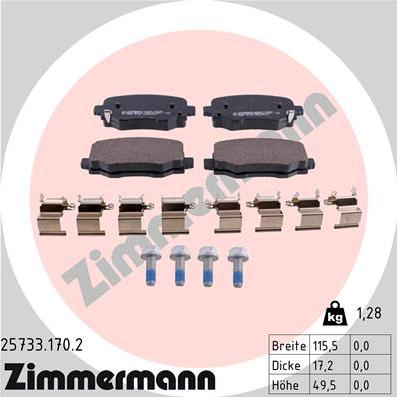 Zimmermann 25733.170.2 - Комплект спирачно феродо, дискови спирачки vvparts.bg