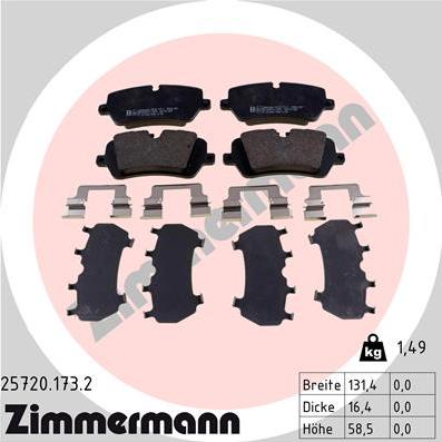 Zimmermann 25720.173.2 - Комплект спирачно феродо, дискови спирачки vvparts.bg