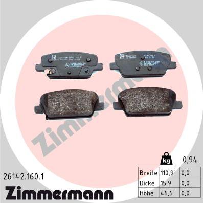 Zimmermann 26142.160.1 - Комплект спирачно феродо, дискови спирачки vvparts.bg