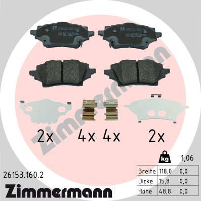 Zimmermann 26153.160.2 - Комплект спирачно феродо, дискови спирачки vvparts.bg