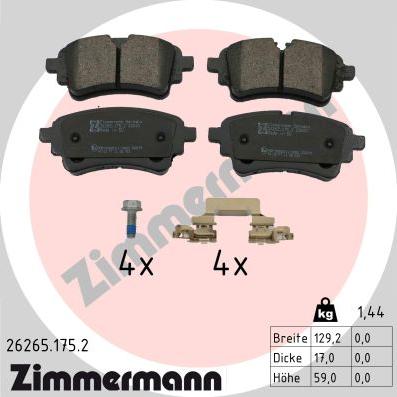 Zimmermann 26265.175.2 - Комплект спирачно феродо, дискови спирачки vvparts.bg