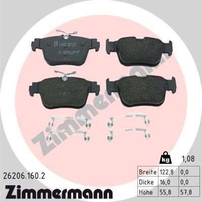 Zimmermann 26206.160.2 - Комплект спирачно феродо, дискови спирачки vvparts.bg
