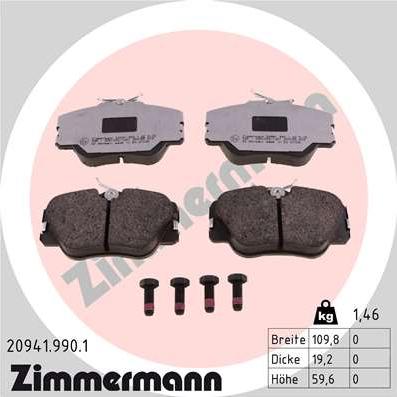 Zimmermann 20941.990.1 - Комплект спирачно феродо, дискови спирачки vvparts.bg