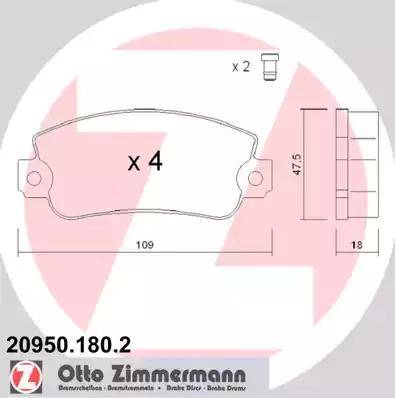 Zimmermann 20950.180.2 - Комплект спирачно феродо, дискови спирачки vvparts.bg