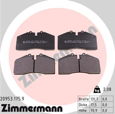 Zimmermann 20953.175.9 - Комплект спирачно феродо, дискови спирачки vvparts.bg